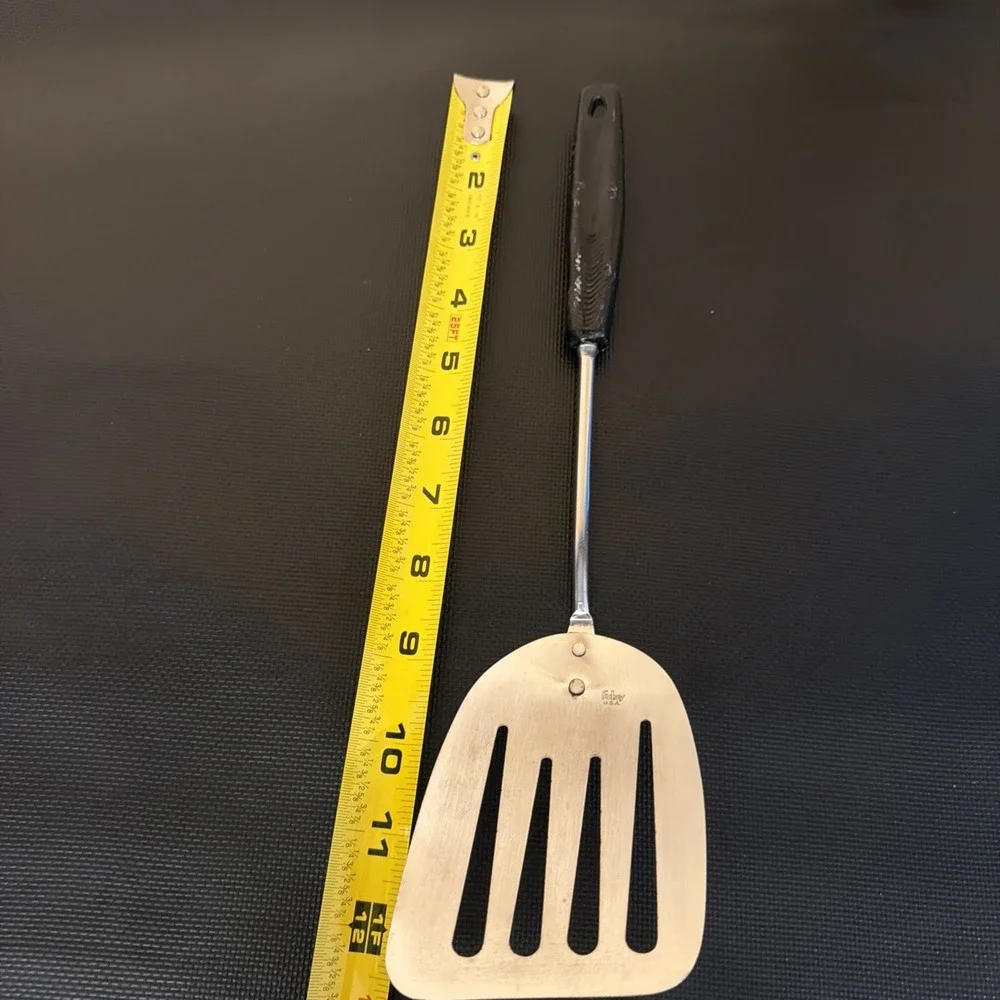 Vintage Foley USA Stainless Steel Slotted Spatula Black Handle Kitchen Utensil